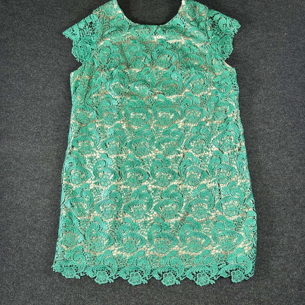 Eliza J Women 22W Emerald Green‎ Guipure Lace Sheath Dress Cap Sleeve V-Back